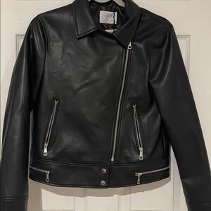 Zara Black Leather Jacket with Silver Accents